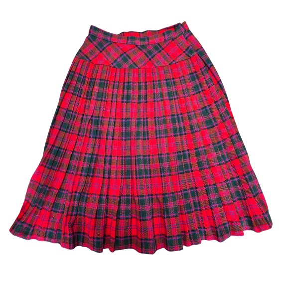 ILGWU Union Made Vintage Wool Plaid Pleated Skirt Red‎ Tartan Size 6